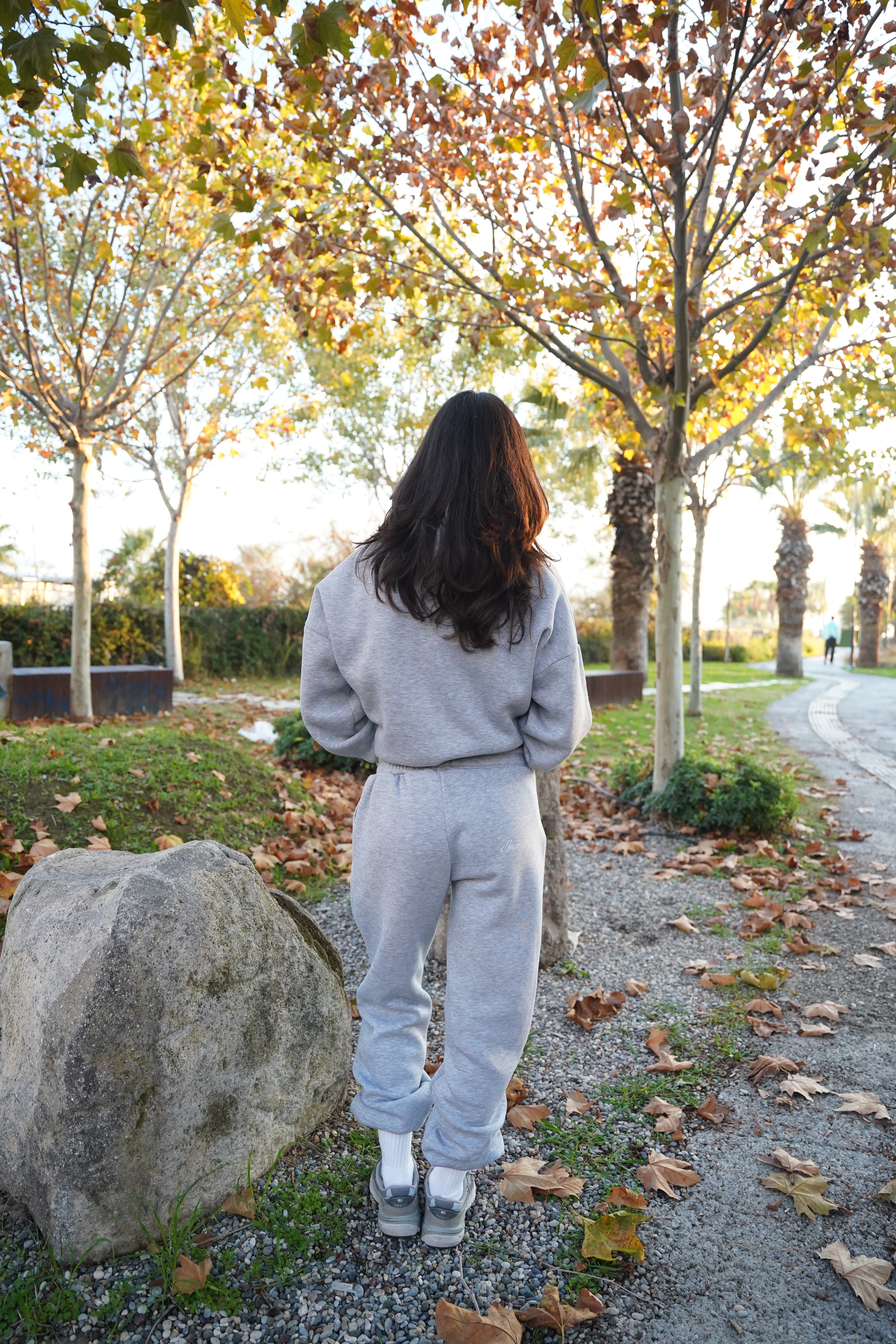 Gri Melanj Kapişonlu Eşofman Üstü