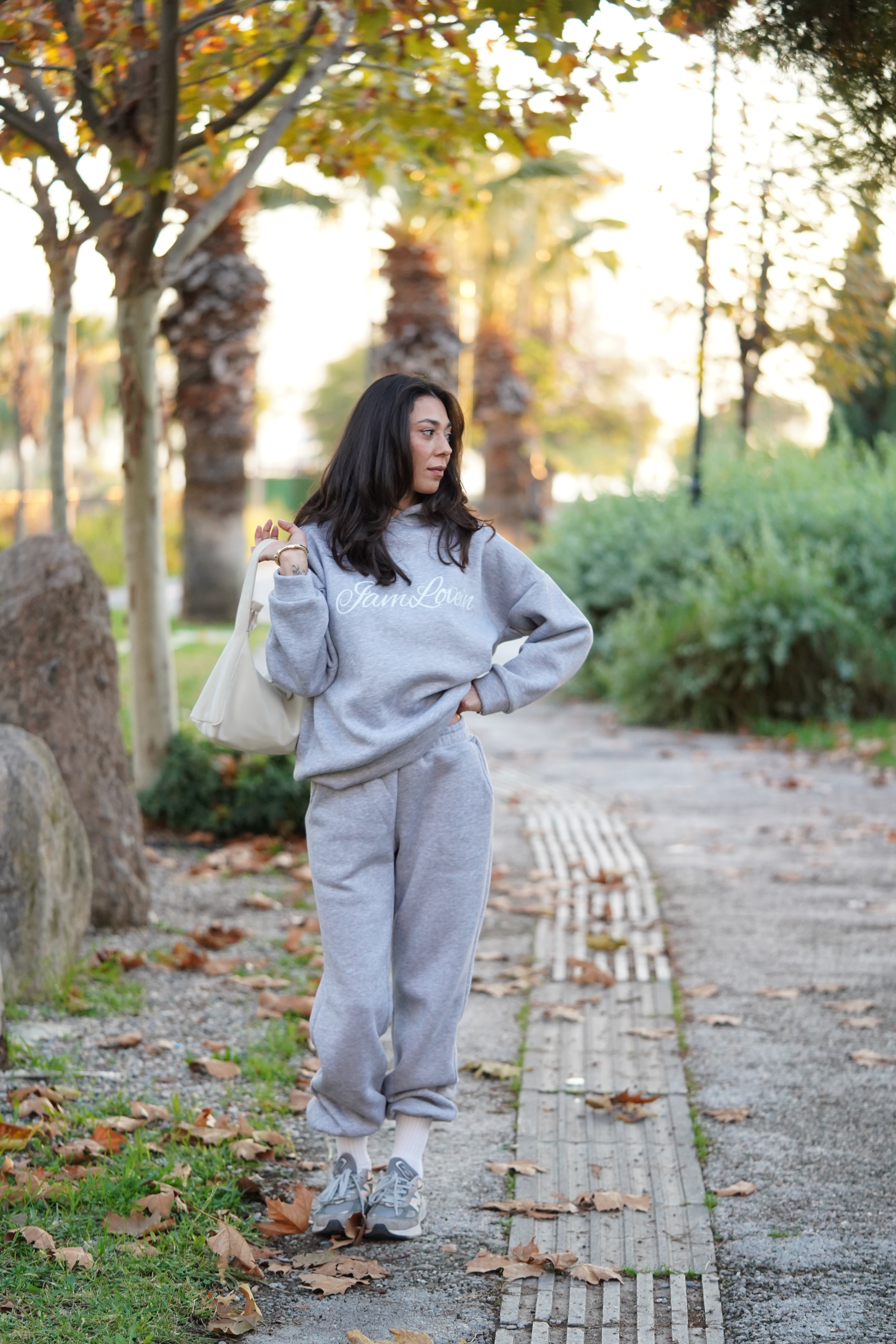 Gri Melanj Kapişonlu Eşofman Üstü