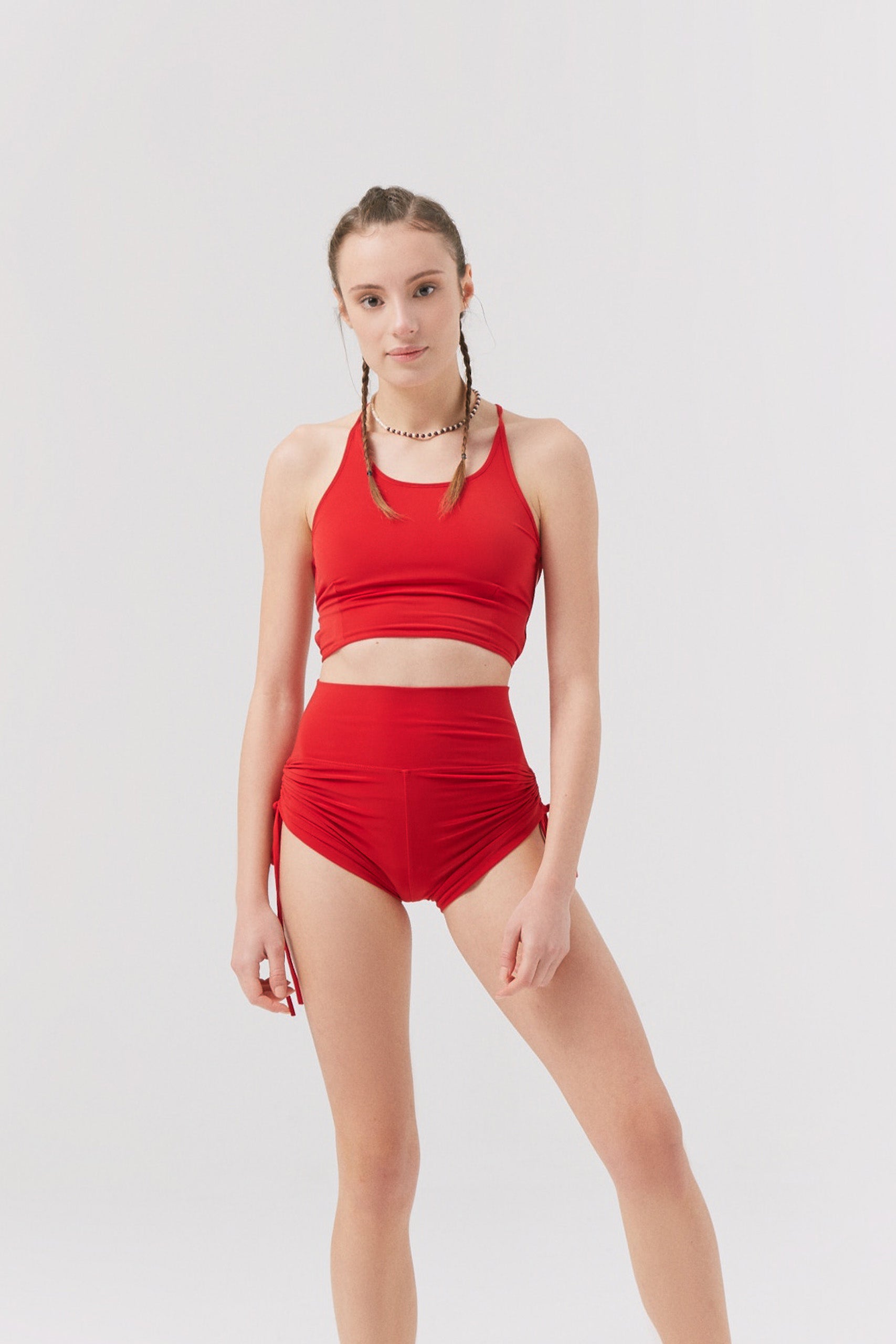 Kırmızı Büzgülü Şort