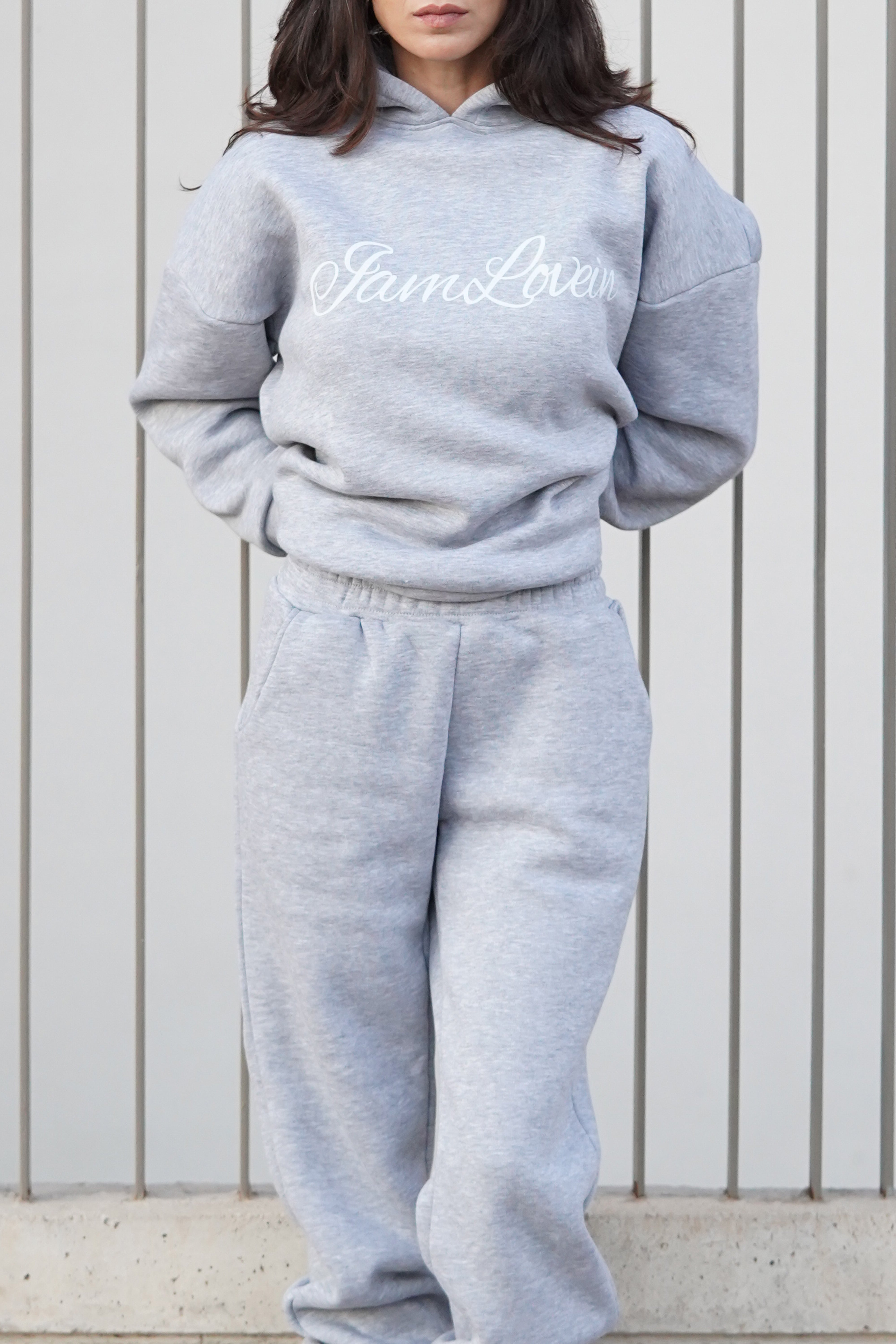 Gri Melanj Kapişonlu Eşofman Üstü