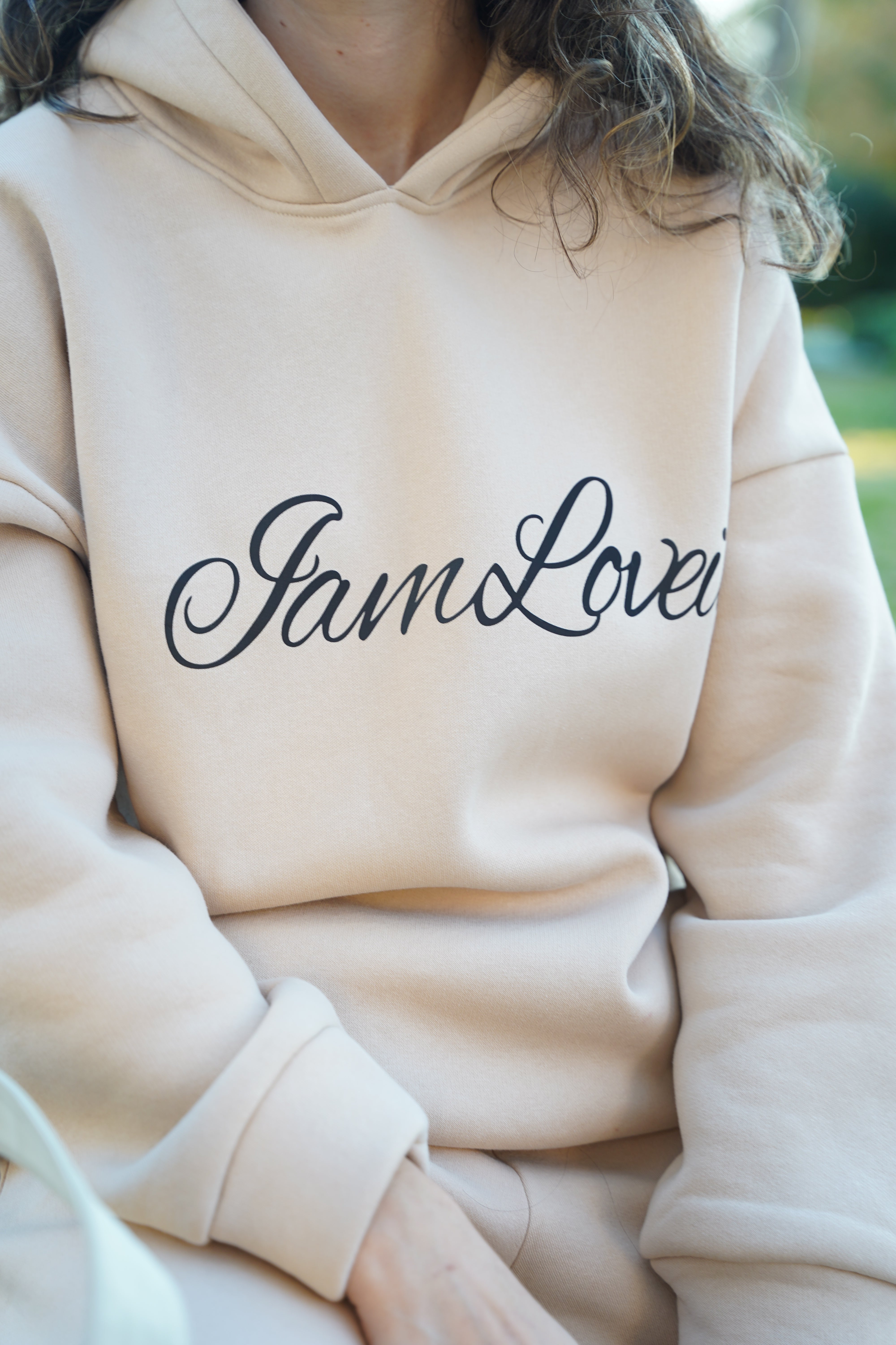 Krem Kapişonlu Eşofman Üstü