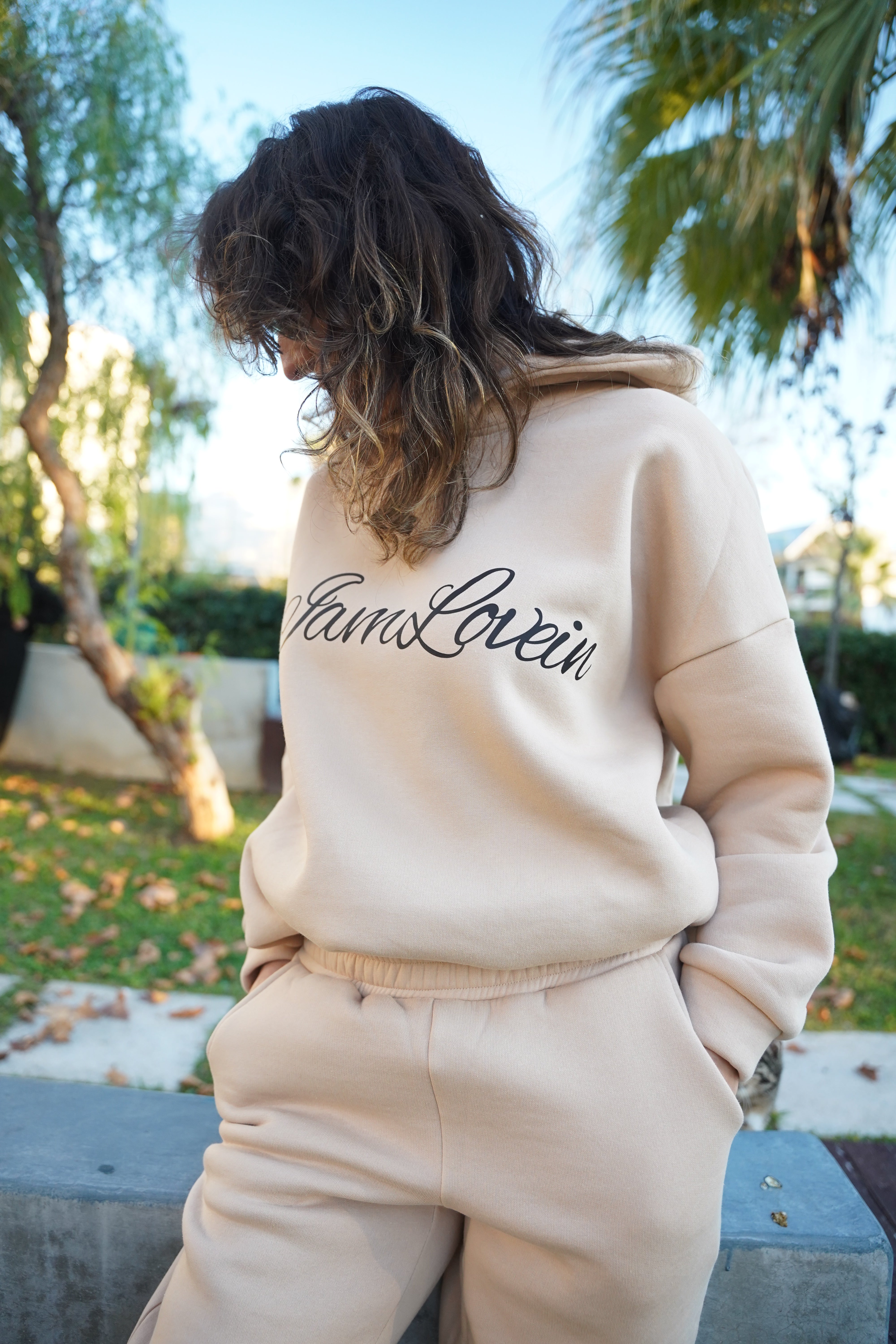 Krem Kapişonlu Eşofman Üstü