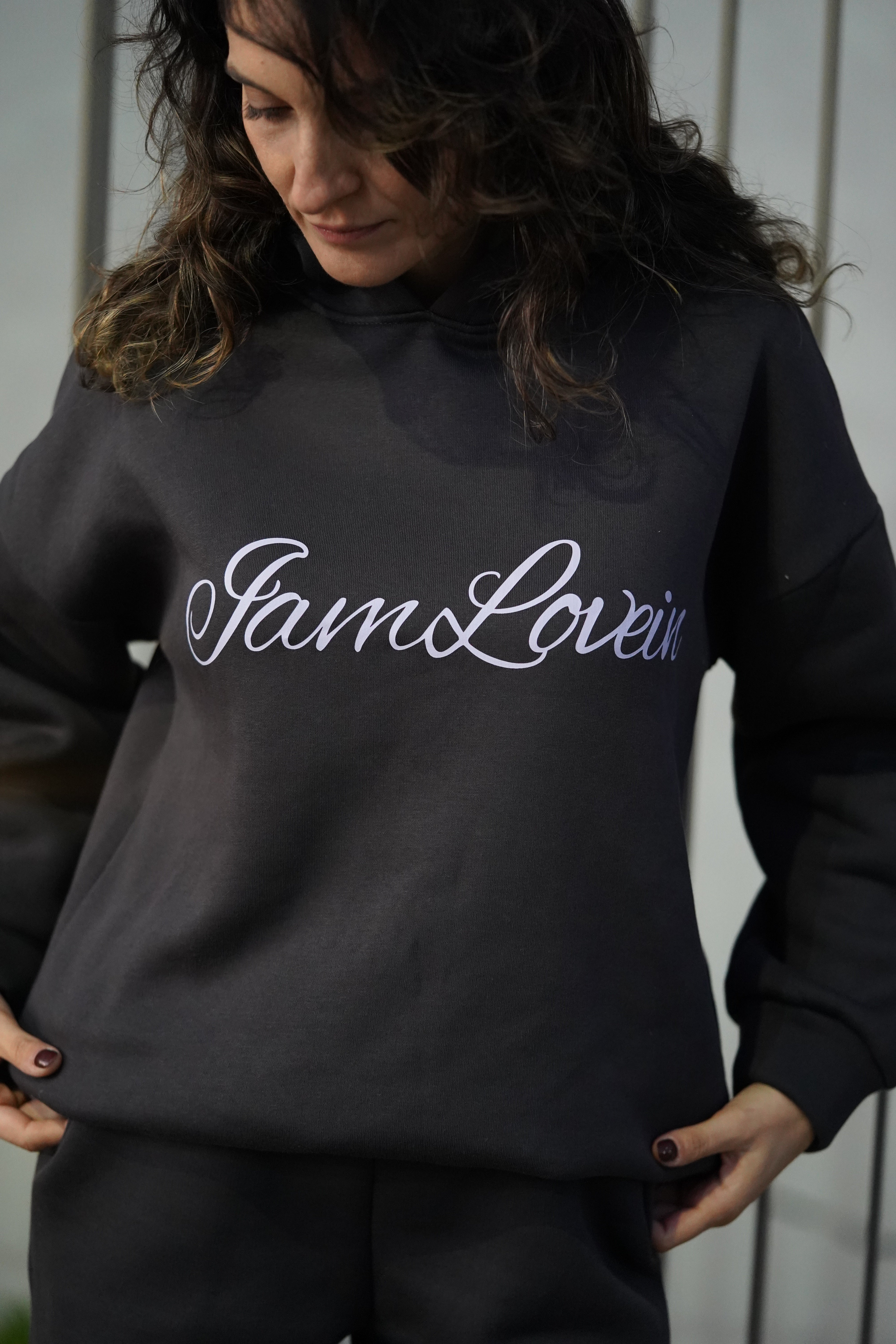 Antrasit Kapişonlu Eşofman Üstü